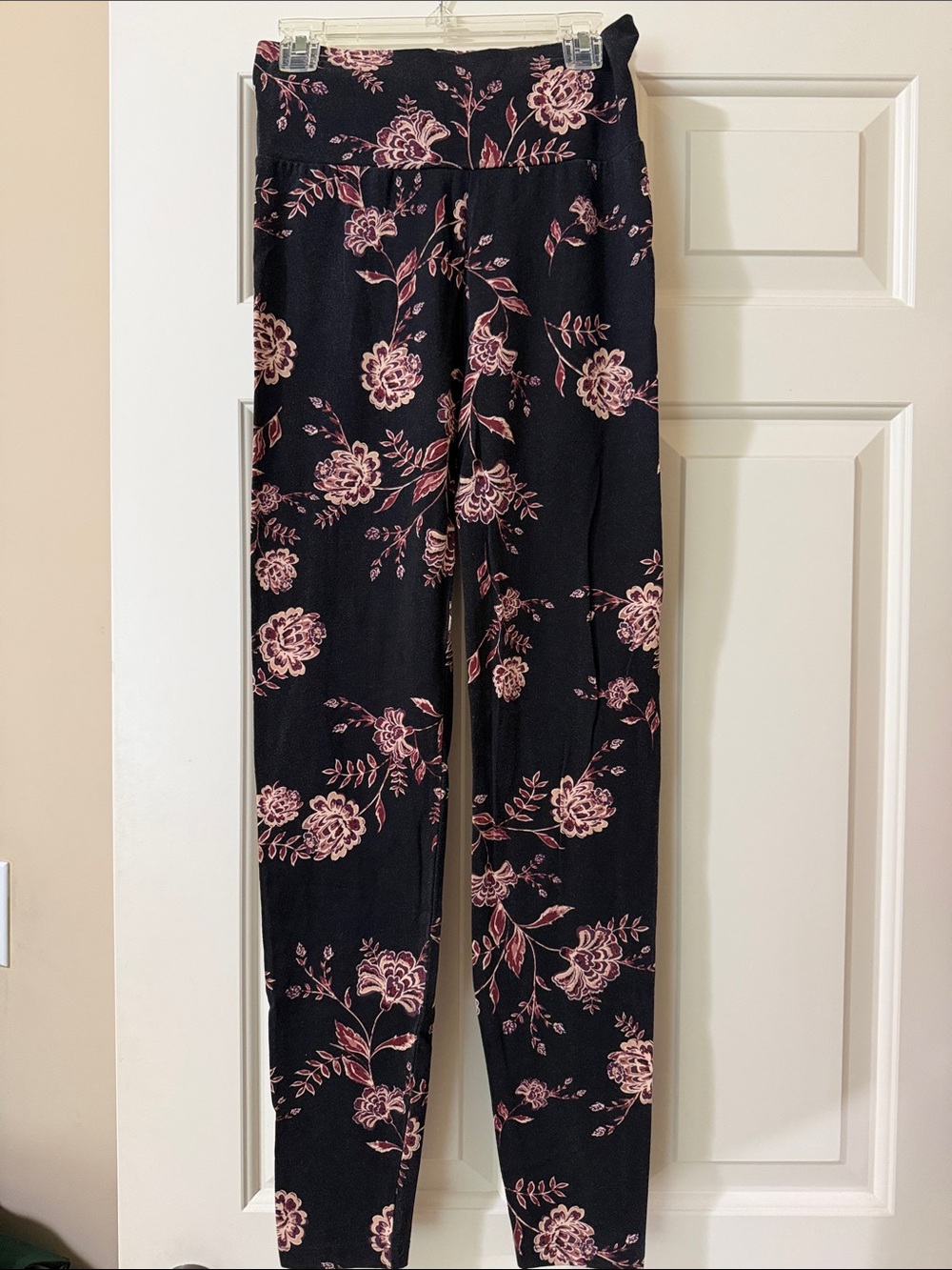 Charlotte Russe Black Leggings with Pink Floral Print